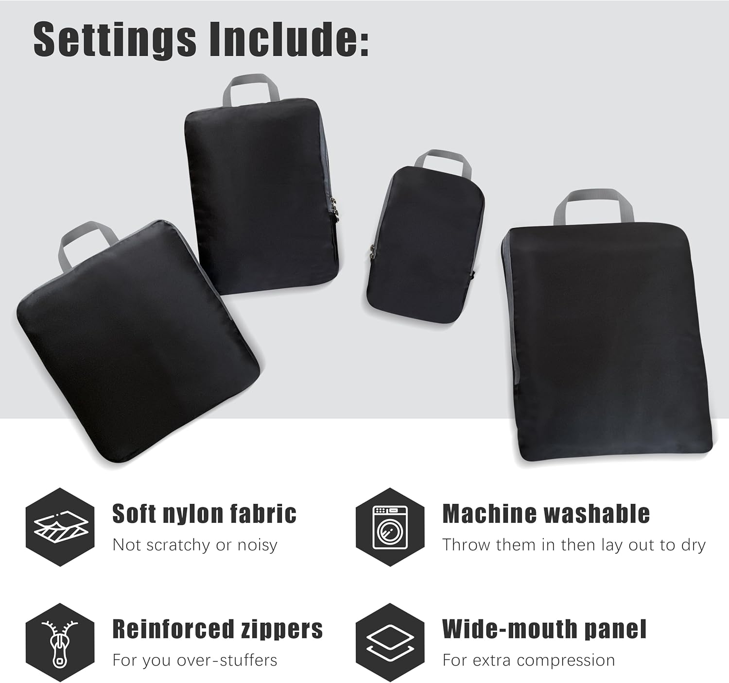 4 Set Compression Packing Cubes Organizers, Black - Image 3