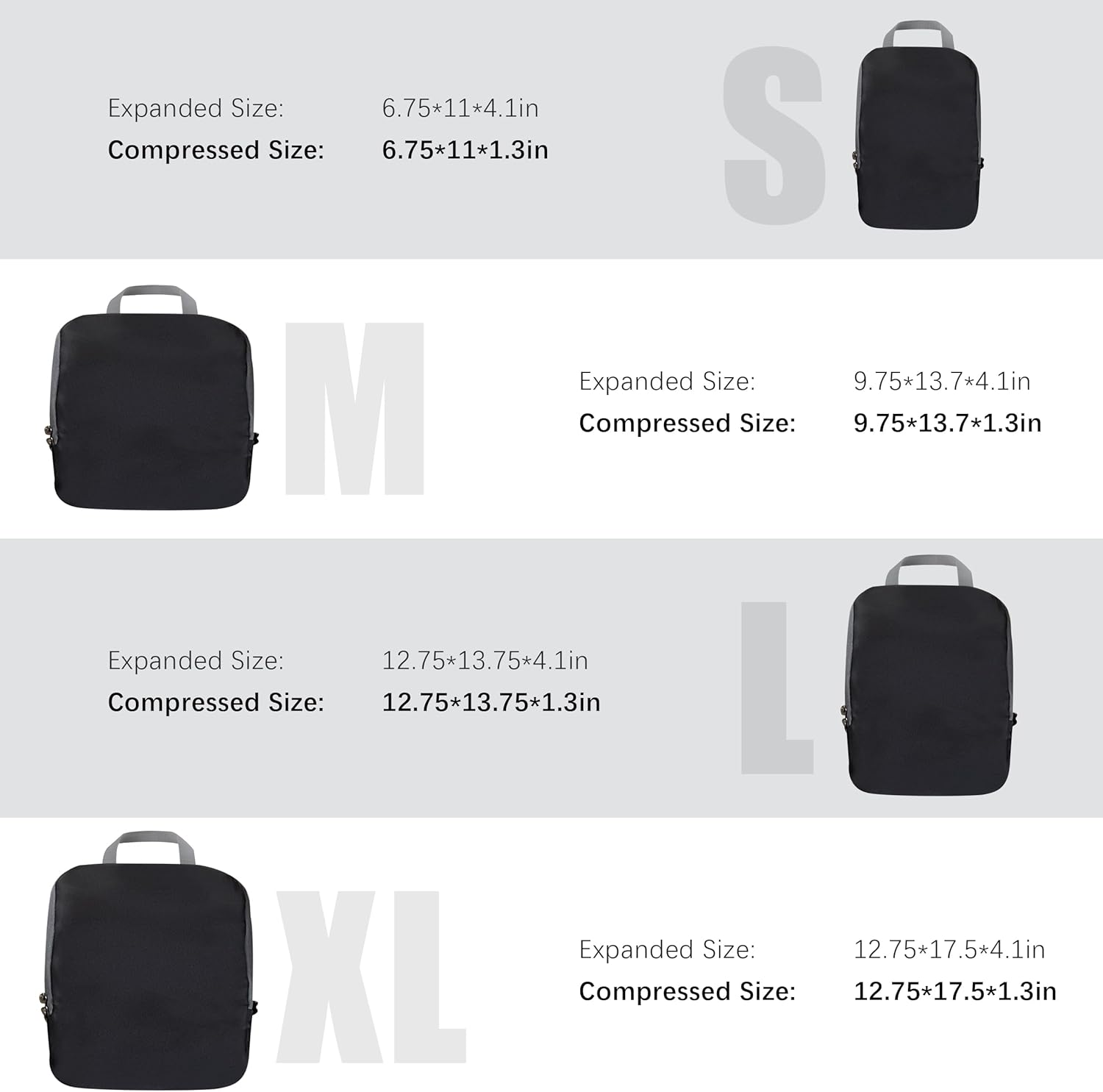 4 Set Compression Packing Cubes Organizers, Black - Image 5