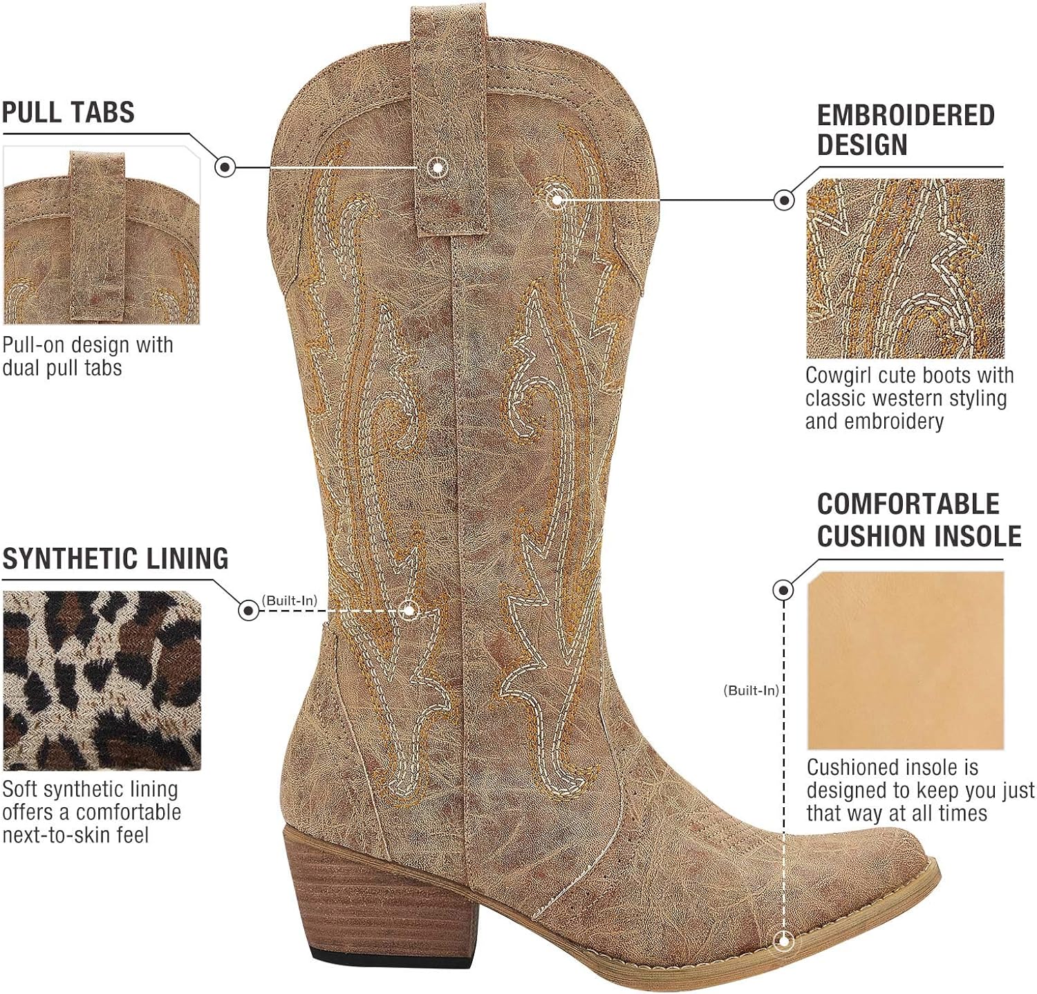 HISEA Rollda Cowboy Boots Women Western Boots Cowgirl Boots Ladies Pointy Toe Fashion Boots - Image 3