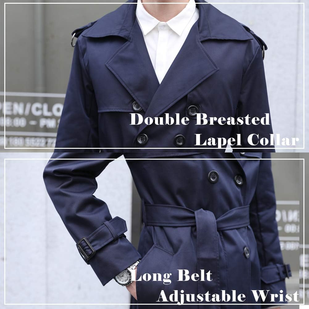 Pantete Man's Double Breasted Trench Coat Oversized Casual windbreaker Lapel Long Jacket Overcoat - Image 5