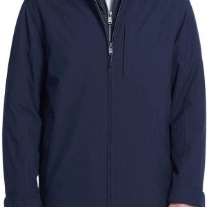 Weatherproof Ultra Tech Mens Jacket Winter Coat for Men Winter Coat Rain Jacket for Men with Fleece Bib and Removable Hood (Navy Htr, Medium)