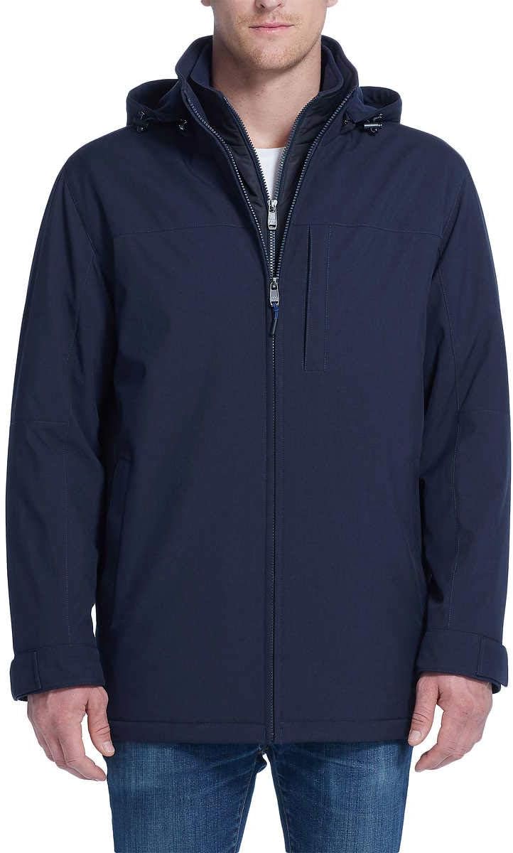 Weatherproof Ultra Tech Mens Jacket Winter Coat for Men Winter Coat Rain Jacket for Men with Fleece Bib and Removable Hood (Navy Htr, Medium)