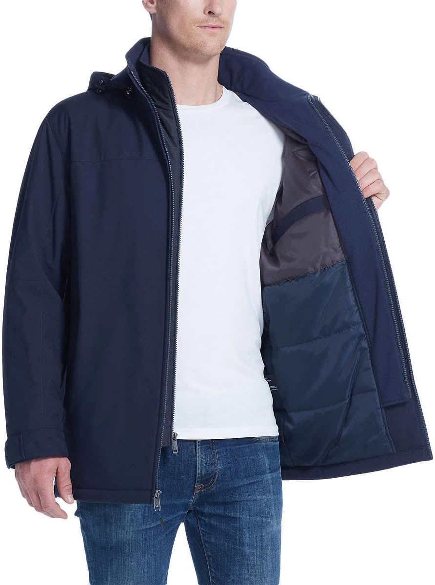 Weatherproof Ultra Tech Mens Jacket Winter Coat for Men Winter Coat Rain Jacket for Men with Fleece Bib and Removable Hood (Navy Htr, Medium) - Image 4